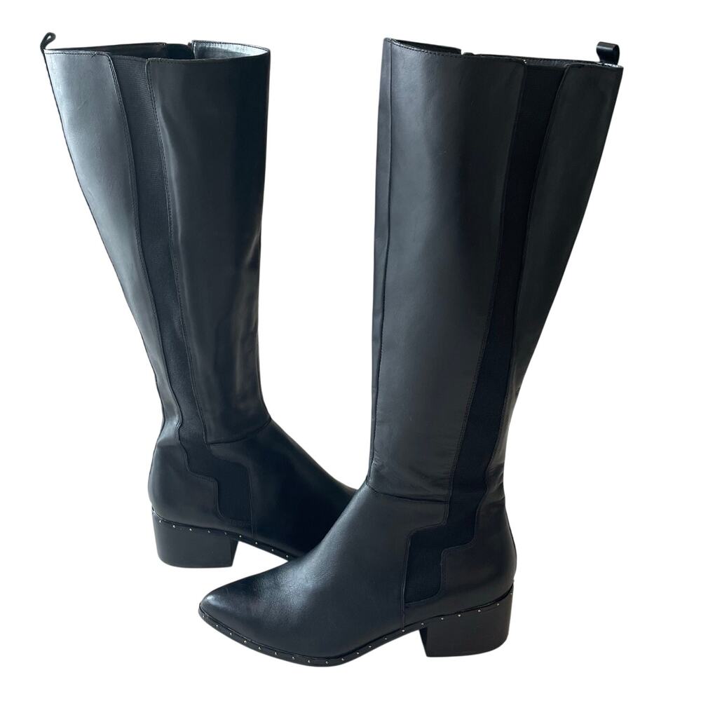 Bleecker & Bond Gabbi Tall Riding Boots Sz 7M Black Gold Studs Equestrian Rodeo